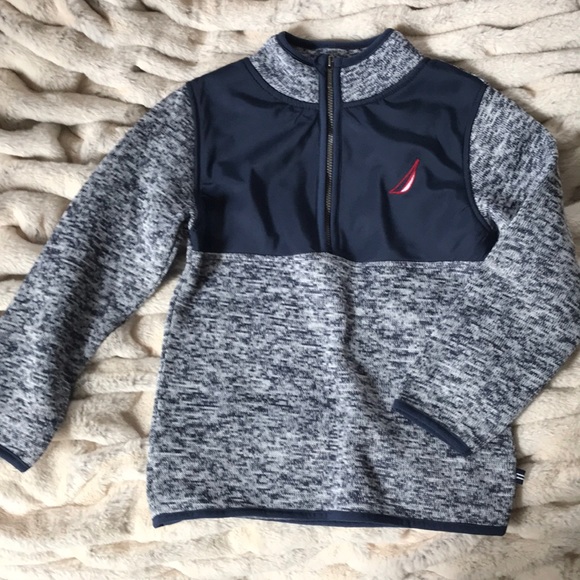 Nautica Fleece Pullover 1/2 zip blue and white boys size 5 EUC - Picture 1 of 5